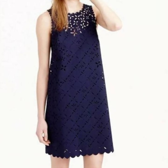 J. Crew Dresses & Skirts - J.Crew Lasercut Floral Shift Dress Size 2 Navy
